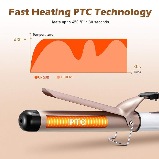 1.25 Inch Curling Iron Hair Curler with Ceramic Coating Barrel, Professional Curling Wand Instant Heat up to 450°F, LCD Display with 9 Heat Setting (for All Hair Types, Glove Include)