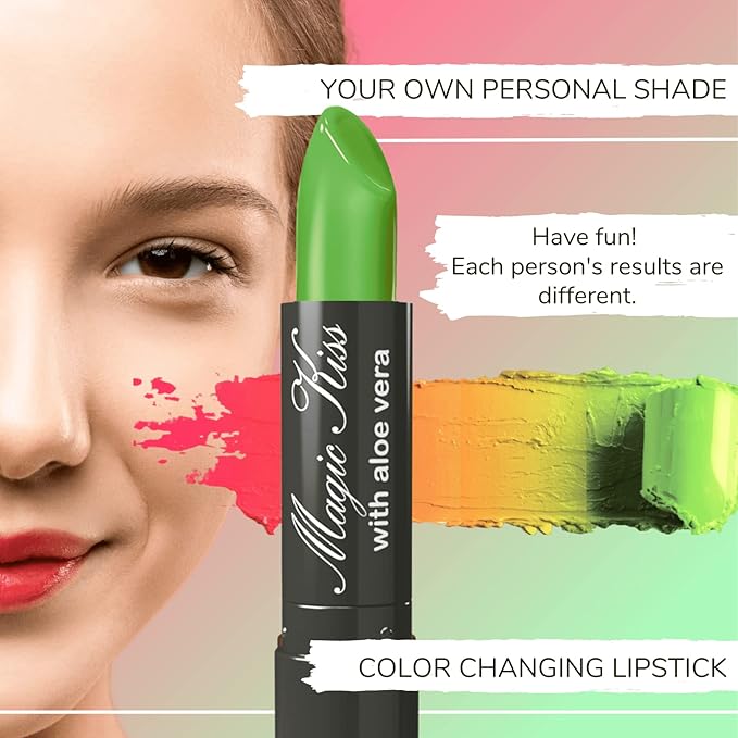 Magic Kiss Color Changing Matte Lipstick set, Long Lasting Nutritious Lips Moisturizer Magic Temperature Color Change Lip Balm with Aloe Vera PH Lipstick MADE IN USA (2 Pack - Green & Blue)