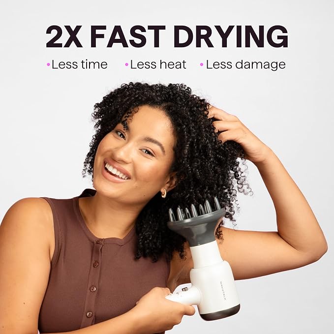 Wavytalk Hair Dryer with Diffuser, Blown Away Ionic Hair Dryer for Curly Hair, 1875W Fast Drying Blow Dryer with Ceramic Technology, 3 Attachments for All Hair Types, Light and Quiet, Sapphire Blue