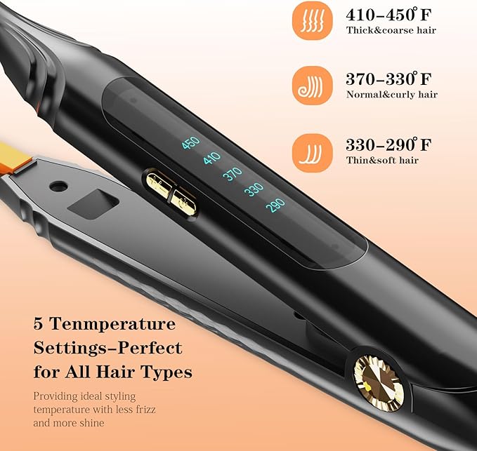 Pencil Flat Iron 3/10'' Small Flat Irons for Short Hair,Pixie Cut & Bangs,Mini Hair Straightener for Edge with LED Display,Travel Tiny Hair Straightener with Dual Voltage,Auto Shut Off（Orange）