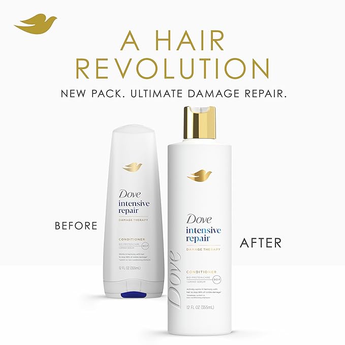 Dove Conditioner Intensive Repair 4 count for Damaged Hair Bio-Protein Care Technology and Amino Serum 12 oz