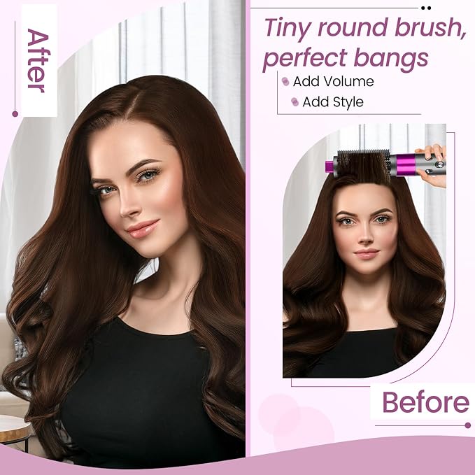 Upgraded Round Volumizing Brush Attachment for Dyson Airwrap HS01/05/08, Round Brush for Dyson Air wrap Accessories for Straighten Dry Curls Add Volume, Rose