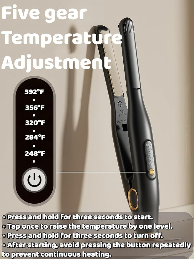 Mini Flat Iron for Short Hair, 1/2 inch Ceramic Plates Small Flat Irons for Short Hair, Fast Heating Anti-Frizz, Temperature Adjustable Auto-Off, Travel Size Mini Hair Straightener, White