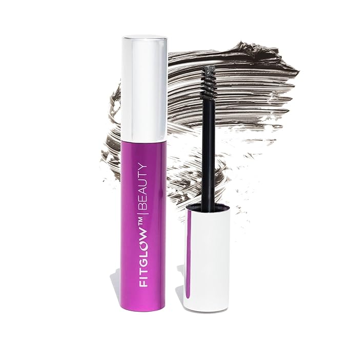 Fitglow Beauty Plant Protein Brow Gel | Natural Vegan Eyebrow Enhancer Serum | Thickening Volumizing Brow Filler | Nutrient-Rich Hair Conditioning | Strengthens, Lift, Shape & Fill | 4g - Grey