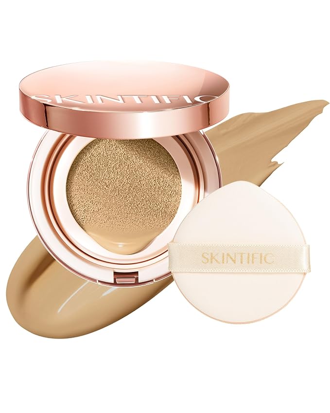 Full Coverage Cushion Foundation, Weightless, Skin Fit, Satin Glow Finish, Oil-Control Waterproof Foundation, Sweatproof Flawless BB Cream CC Korean Makeup