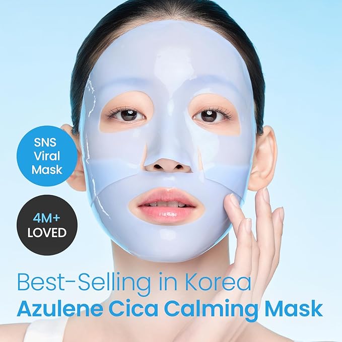 Korean Facial Sheet Mask (Azulene + Cica), 4 Count (30g Each) – Soothing Hydration for Sensitive-Looking Skin, Calming Care