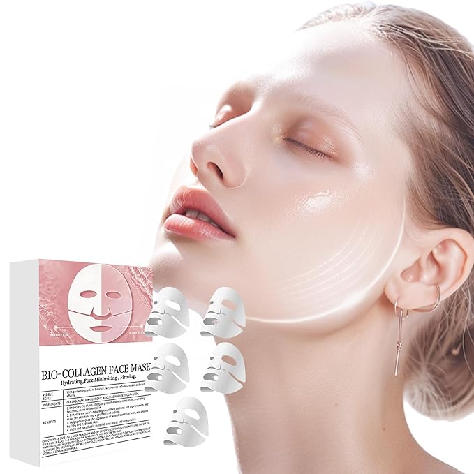 Bio-Collagen Collagen Face Mask, 5 Pack Korean Skincare Facial Collagen Lifting Hydrogel Masks, Pore Minimizing, Reduce Wrinkles, Overnight Hydrating,Enhanced Skin Elasticity