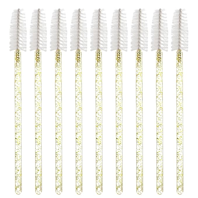 100 PCS Crystal Eyelash Mascara Wands Disposable Lash Brushes for Extensions Spoolie Brush Applicators Makeup Tool Kits (Gold handle)