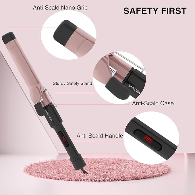 MegaWise Pro 1 1/4 inch Ceramic Barrel Hair Curling Iron, 60s PTC Fast Heating Tech, Anti-Scald Insulated Grip &Tip, Auto Shut Off and 360° Swivel Cord, 2 Clips and Heat-Resistant Glove Included