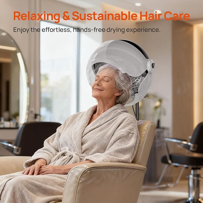 1875W Ionic Standing Hair Dryer, Professional Salon Bonnet Dryer on Wheels, Adjustable Hood & Height, 3 Heat Settings, Quick Shut-Off Rolling Hair Steamer Machine for Deep Conditioning & Styling, Gray