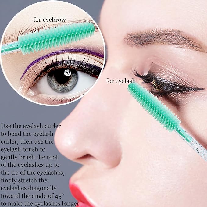 BIHRTC 100PCS Eyebrows Eye Lash Brushes Mascara Wands Disposable Silicone Lip Applicators liner Brushes Makeup Tools Lash Wand for Women Girls Salon Beauty Cosmetic Make Up Tool