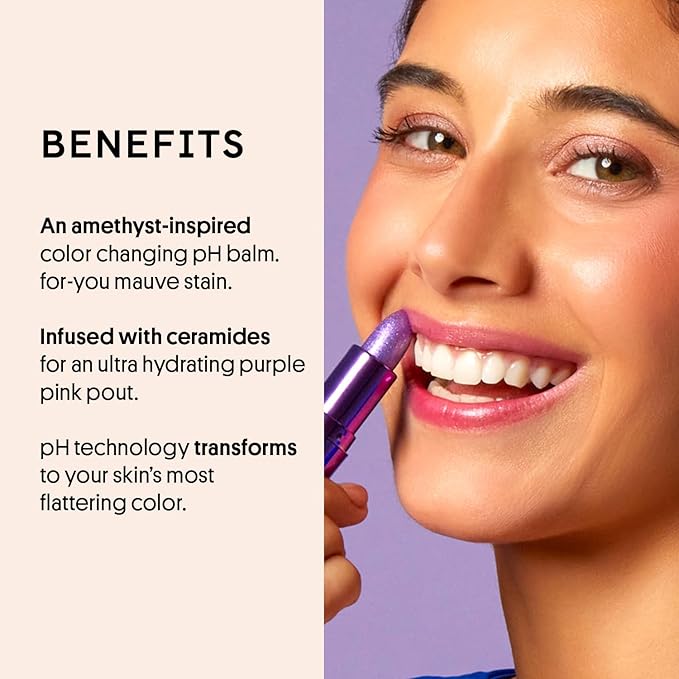 Winky Lux Amethyst Glimmer Balm – Nourishing pH Lip Balm with Color Changing Tint, Hydrating Ceramides Soften Lips, Coconut Scent