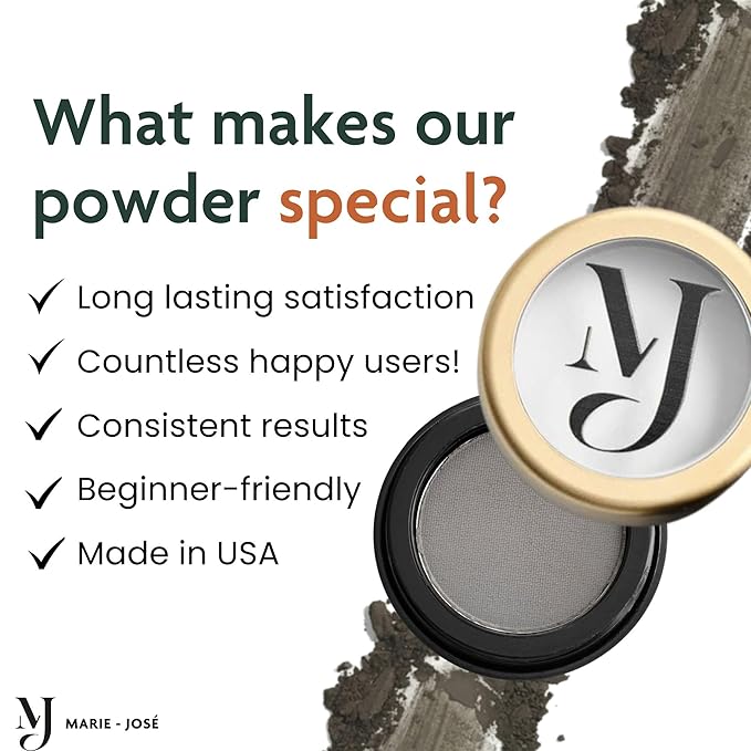 Marie-José Soft Charcoal Eyebrow Powder - Soft Subte Black Eyebrow Color - Effortless All-Day Brow Beauty - Compact Size 0.10oz for Purse or Travel Size - Made in USA