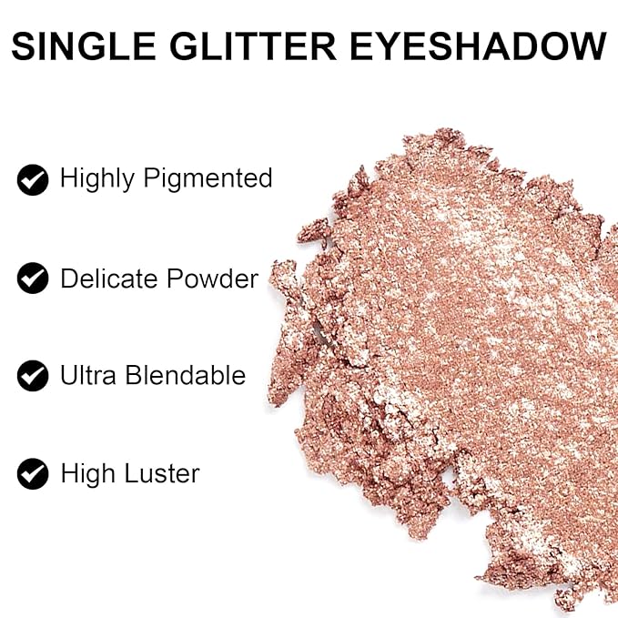 Single Glitter Eyeshadow Palette, Champagne Glow Shimmer Eyeshadow, Ultra-fine Lightweight Powder, High Pigment, Long Lasting, Multiuse Blendable Eye Makeup 9#Moonstone
