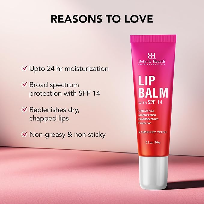 Botanic Hearth Raspberry Lip Balm With Spf For Dry, Chapped Lips With Jojoba Oil, Vitamin E & Allantoin | Lip Care Balm With Sun Protection | Soothing With A Transparent Shine | 0.3 Oz