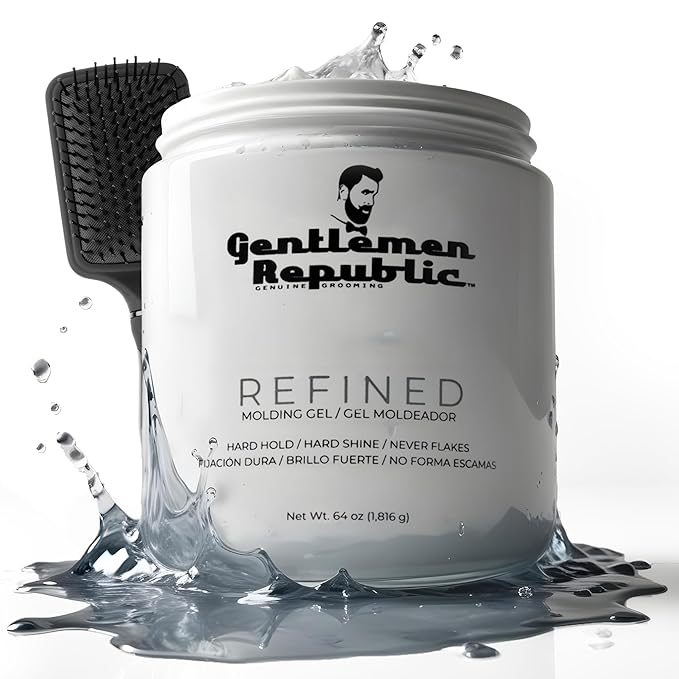Gentlemen Republic 64oz Refined Men's Hair Gel - Professional Formula for 24 Hour Shine and Strong Hold, Humidity Resistant Styling Gel for hair W/Pump, 100% Alcohol-Free and Never Flakes, Made in USA