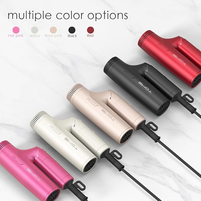 TOME 1200W Hair Dryer Travel Dual Voltage 120V/240V Foldable Blow Dryer with Diffuser Comb Nozzle Storage Bag Universal Power Adapter (Red)