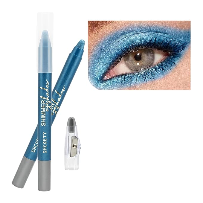Blue Eyeshadow Stick Makeup, Highlighter Cream Brightener Eye Shadow Pencil, Waterpoof Long Lasting Shimmer Eyeliner, Glitter Primer Palette Crayon