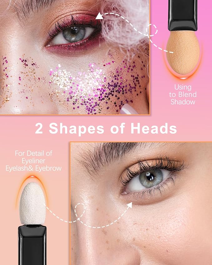 MORGLES 50Pcs Double Head Eyeshadow Applicators with A Container Sponge Makeup Applicators Cosmetic Tool Dual Sides Eye Shadow Brush