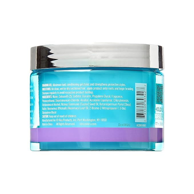 KISS COLORS & CARE Braid Gel Maximum Hold, 6 oz -Nourishing, Adds Shine, Moisture Boosting, Lasting Hold, For All Hair Types, Style and Stregthen, For Protective Styles