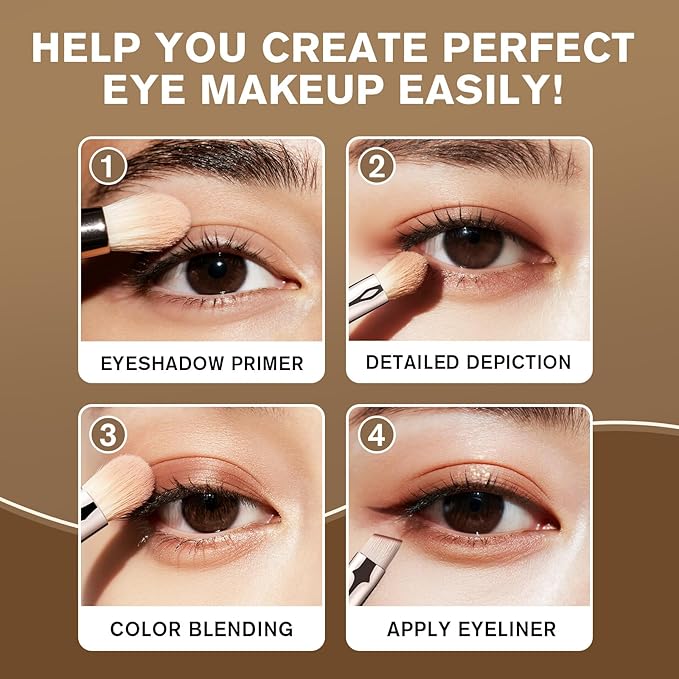 4pc Eyeshadow Brush Set - Pro Blending, Precision Bristles, Skin-Friendly Makeup Brushes Kit for Flawless Eye Looks(Large/Detail/Crease/Eyeliner Brush)
