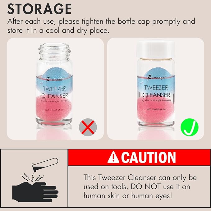 2 Bottles Tweezer Cleanser for Eyelash Extensions Tweezers Glue Remover Liquid for Lash Tools with 2 Spongeballs(2 Bottles Cleanser)
