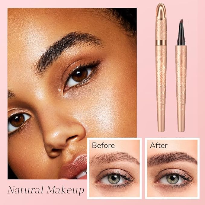 Microblading Eyebrow Pen, 2025 New Premium Waterproof Eyebrow Pencil, Eye Brow Pen with 4 Tip, Long-Lasting Natural Magic Eyebrow Makeup Fine Stroke Contouring Pencil Stay on All Day (Light Brown)