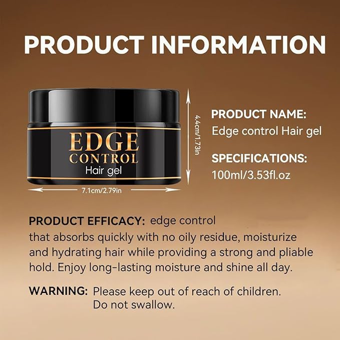 Strong Hold Edge Control Gel for Black Women, Edge Control Wax Hair Gel, Hair Braiding Gel Non-greasy Edge Wax Styling Tamer Natural Formula, Non-Flaking, No White Cast, Long Lasting
