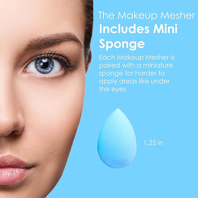 The Makeup Mesher- 2 Piece Makeup Blender Cruelty & Latex-Free, Streak-Free Highly Dense Large and Mini Travel Beauty Sponge from GK (1, Sky Blue)