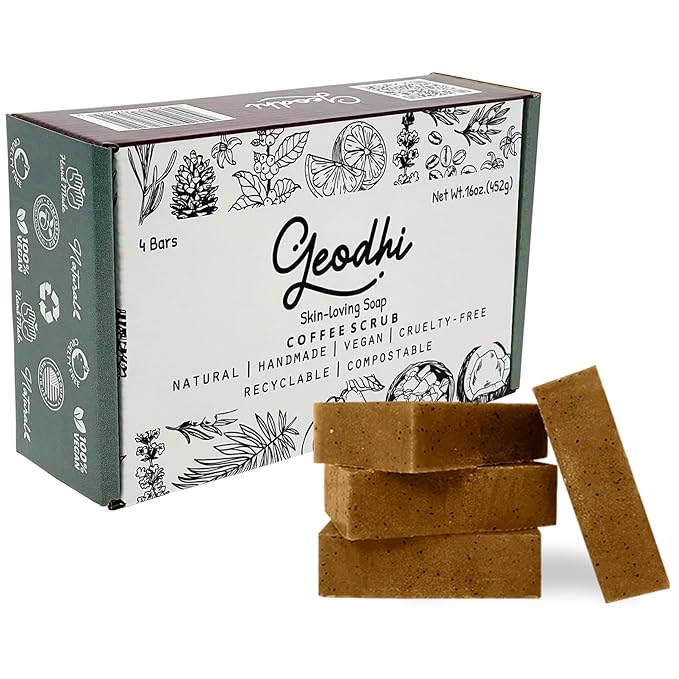 Handmade Vegan Cold Process Soap with Premium Essential Oils, Great for Acne, and Dry Skin - Set of 4 Both Women and Men Soap Bar-. (Coffee Scent)