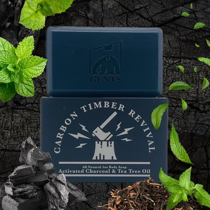 Gents Variety Men's Body Soaps - Moisturizing Bar Soap for Men, Smell Fresh and Clean, Washing Hands & Body, All Skin Types for Bath and Shower (Carbon Timber Revival)