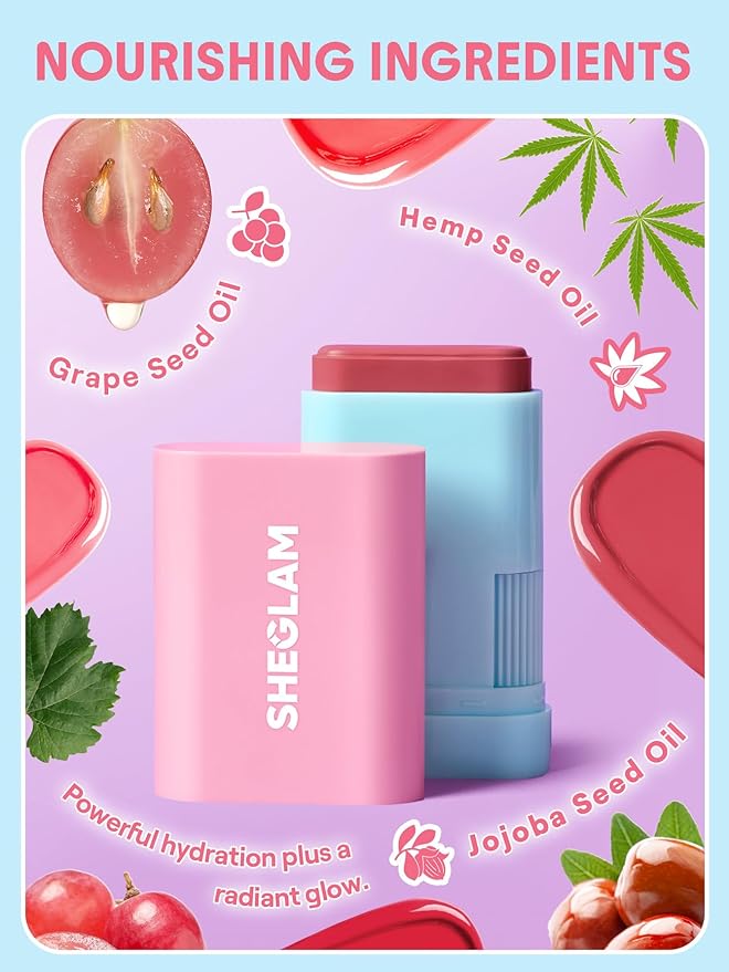 SHEGLAM Glass Glow Blush Stick Cream for Cheek and Lip, Waterproof Hydrating Tinted Solid Moisturizer Blendable Natural Grow Nude Face Blush Makeup-Pink Lemonade