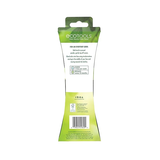 EcoTools Powder Brush, Fluffy Makeup Brush For Loose & Pressed Powder, Best For Setting Makeup, Large Brush Head With Soft, Synthetic Bristles, Eco-Friendly & Cruelty-Free, 1 Count