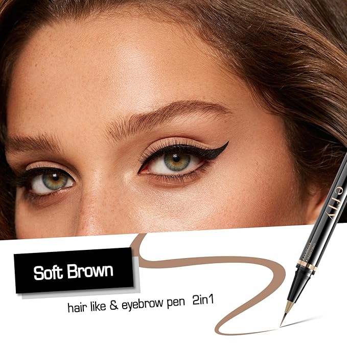 Eyebrow Pencils for Women, Microblading Eyebrow Pen Magical 2-in-1 Dual-Ended Brow Pen with 3D & Precise Brush-Tip Create Natural Hair-Like Brows, Last All-Day(Soft Brown)