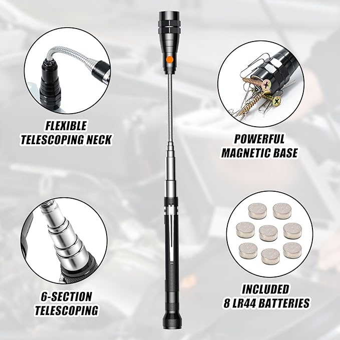Gifts for Dad, Magnetic Pickup Tool, Telescoping Magnet Pickup Tool with 3 LED Flashlight, Christmas Gifts Stocking Stuffers for Men, Cool Gadget Gifts for Men, Black
