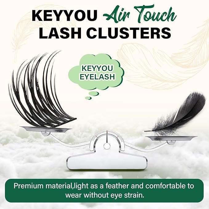 KEYYOU Lash Clusters 144pcs Individual D Curl 10mm Air Touch Cluster Lashes Super Lightweight Soft Wispy Comfortable Easy DIY at Home (Air03-D-10mm)