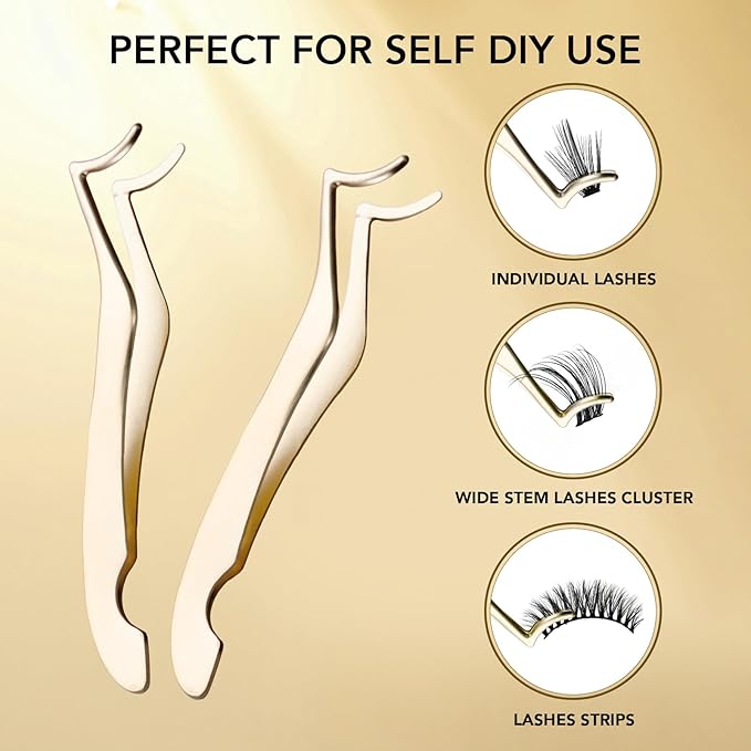 GOLLEE Eyelash Applicator Tool DIY Cluster Lash Tweezers Curved Eyelash Tweezers for Easy Lash Application and Removal, DIY Lash Applicator Tweezer For Strip Lashes Clusters Lash