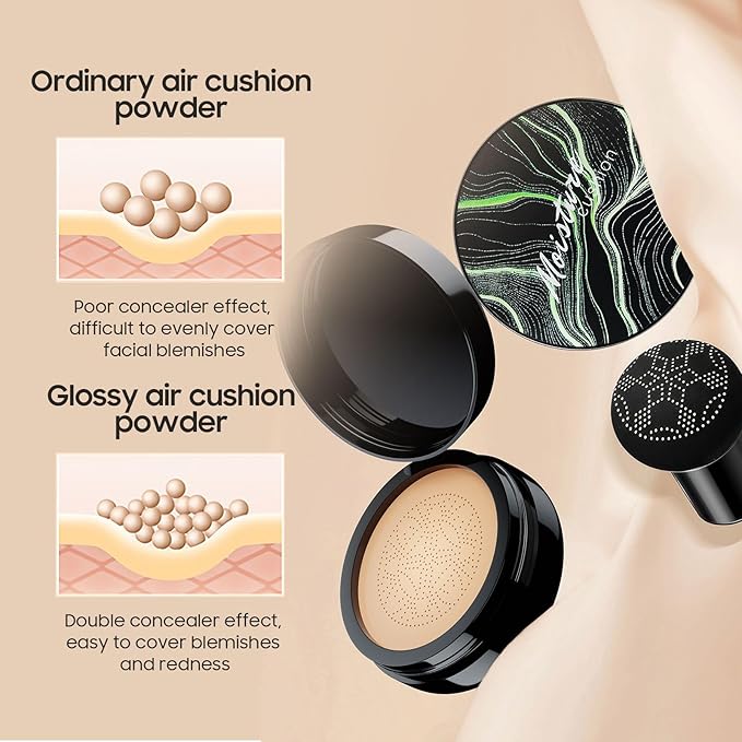 Mushroom Head Air Cushion CC Cream - BB Cream Foundation Makeup Concealer Moisturizing Oil Control, Long-Lasting & Waterproof, Easy Makeup Even Skin Tone (Natural, 3.21 Ounce (Pack of 1))