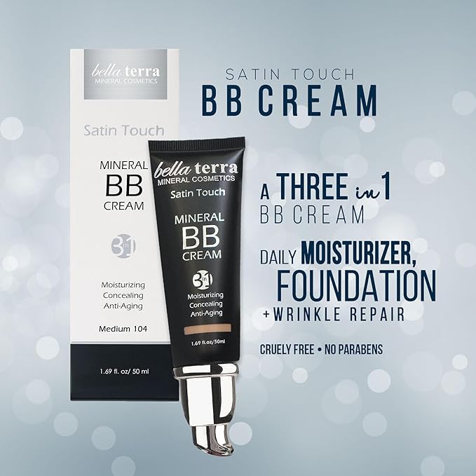 Bellaterra Cosmetics BB Cream - Tinted Moisturizer, Mineral Foundation Makeup, Medium 104 | Skin Perfector, 1.69 oz