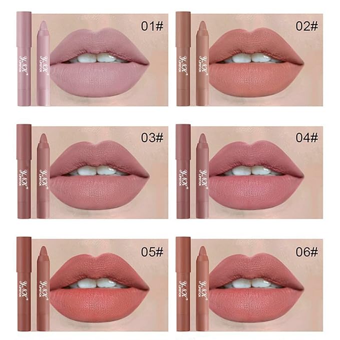 6PCS Matte Lipstick Pen Set – Long Lasting Lip Balm Crayon, Soft Smooth Lip Color, Non-Sticky Velvet Finish, Moisturizing Lip Crayons for Women & Girls
