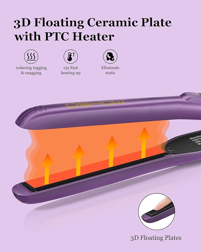 DSHOW 1/2" Flat Iron, Small Flat Iron Hair Straightener for Short Hair, Tourmaline Ceramic Mini Travel Hair Straightener with a Pouch, 6 Temperature, Dual Voltage (Purple)