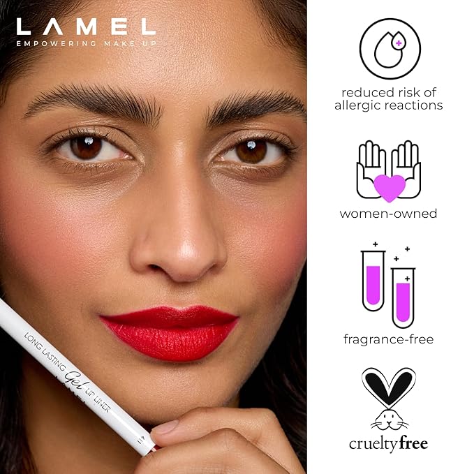 Matte Gel Lip Pencil – Waterproof, Long Lasting, High Pigment & Sharpenable – Creamy Texture for Smooth Finish – Dark Red, Vegan - Vegan, Ruby red - N.411