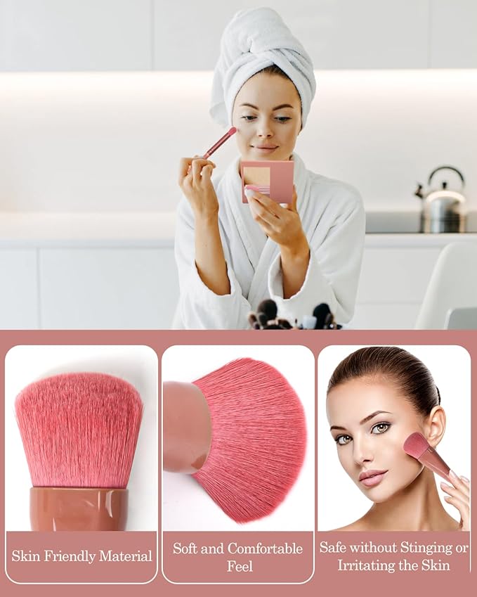 Travel Size Makeup Brushes Mini Set with Hard Case and Built-in Mirror, 5Pcs Small Cosmetic Brushes, On the Go Brush Travel Essentials kits for Women, Girls Gift (Sky Blue)