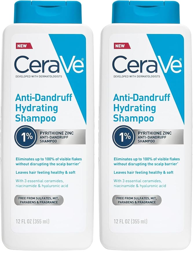 CeraVe Hydrating Anti Dandruff Shampoo, 1% Pyrithione Zinc Dandruff Treatment With Ceramides, Niacinamide & Hyaluronic Acid, Helps Eliminate Flakes & Provides Itchy Scalp Relief, Sulfate Free, 12 Oz