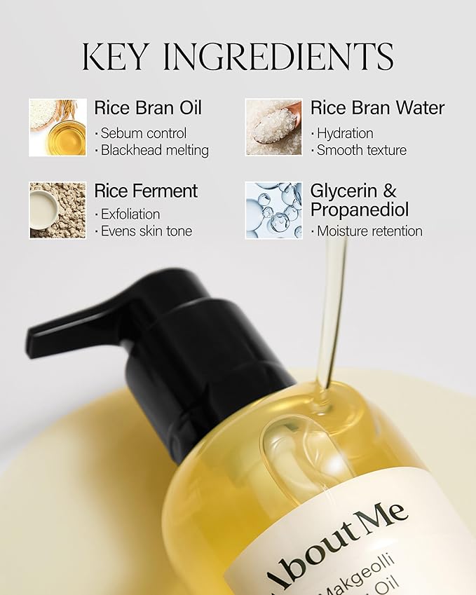 About Me Rice Makgeolli Cleansing Oil – Korean Makeup Remover Cleanser for Sensitive Skin – Daily Makeup Removal with Rice Bran Oil – Korean Skin Care – 6.59oz, 195ml