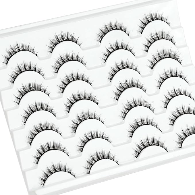 False Lashes Natural Eyelashes Short - 10mm Short Thick Natural Manga False Eyelashes Pestañas Postizas Natural Looking Eye Lash Wispy Strip Lashes Pack by EMEDA(812)