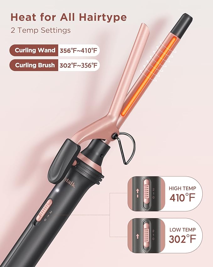 Wavytalk 5 in 1 Curling Iron Set with Curling Brush and 4 Interchangeable Ceramic Curling Wand (0.35"-1.25”), Wand Curling Iron Instant Heat Up, Dual Voltage Hair Curler