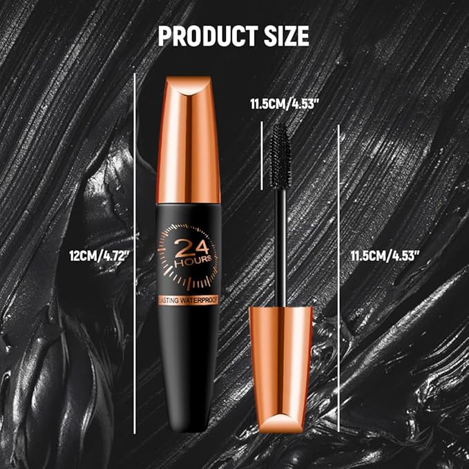 Waterproof Silk Fibre Thick Lengthening Mascara, 4D Silk Fiber Lash Mascara for Older Women, Long Lasting Smudge-Proof Curling Black Eyelashes Mascaras Volume and Length Natural All Day Full (Black*3)