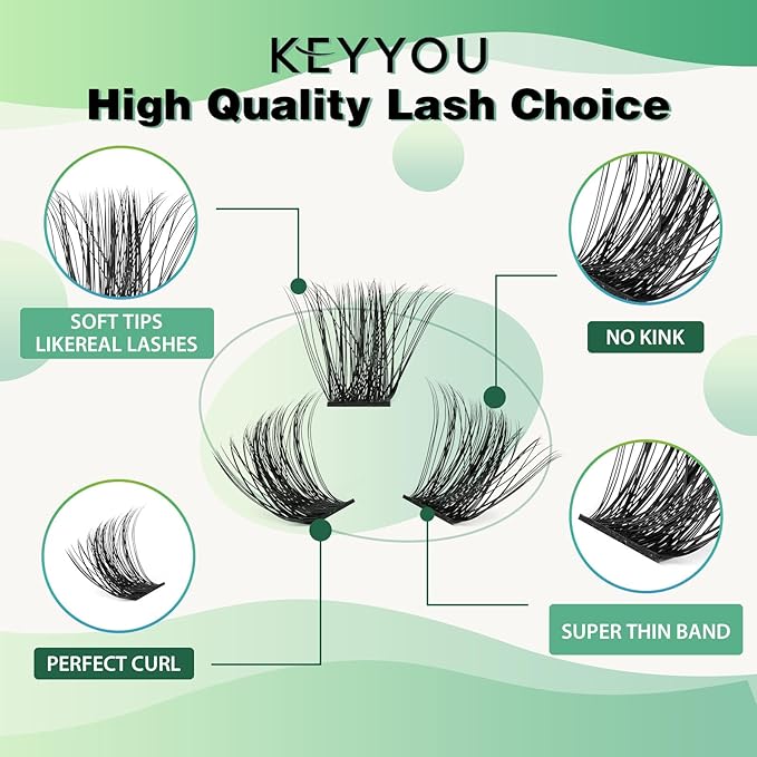 Lash Clusters 96pcs Cluster Lashes D Curl 8-18MIX DIY Lash Extensions Eyelash Clusters KEYYOU Volume Wispy Individual Lashes Soft&Comfortable Easy DIY at Home(Y04,D-8-18MIX)