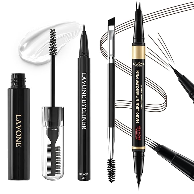 Eyebrow Pen Kit, with Microblading Eyebrow Pen, Eyebrow Gel, Eyeliner, Eyebrow Brush, Eyebrow Pencils for Women, Waterproof, Smudge Proof, Long Lasting Makeup Formula - Brunette